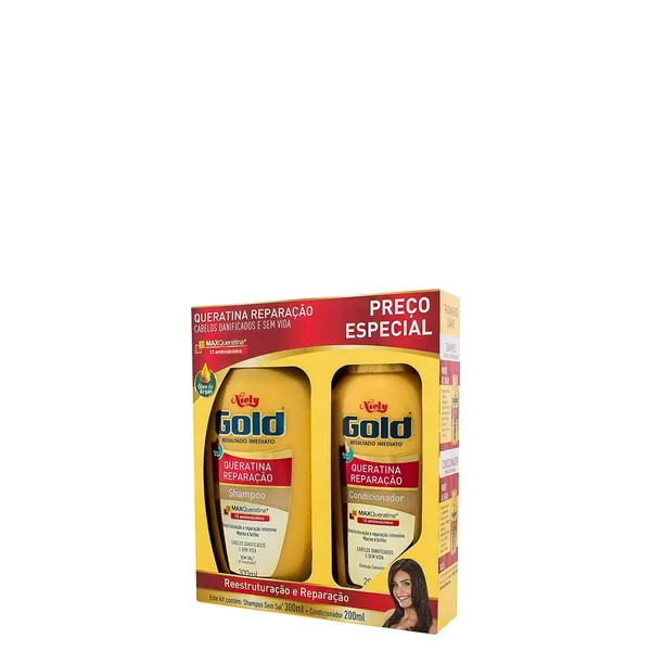 Kit Niely Gold Reparação Queratina Shampoo 300ml e Condicionador 200ml