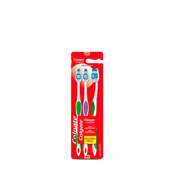 Escova Dental Classic Colgate Classic Clean Pack 3
