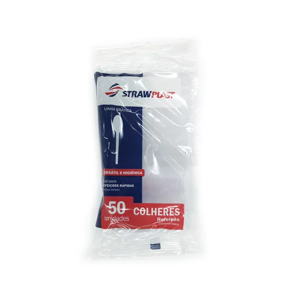 Colher Descartável Straw Plast com 50 Unidades