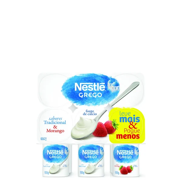 Iogurte Grego Tradicional sabor Morango Nestlé Bandeja 600gr