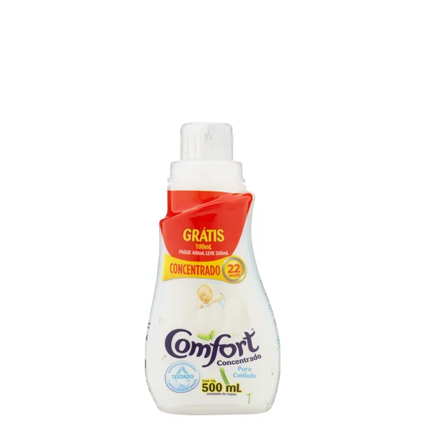 Amaciante de Roupas Concentrado Comfort Puro Cuidado Leve 500ml pague 400ml