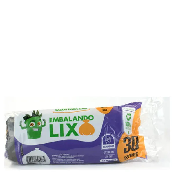 Saco para Lixo Embala Lixo 30 Litros rolo com 40 unidades 57 x 60 centímetros