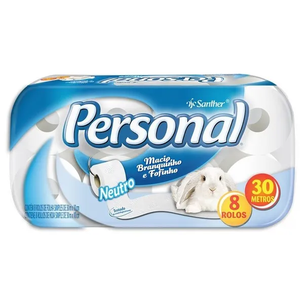 Papel Higiênico Personal Neutro Folha Simples 30m Com 8 unidades