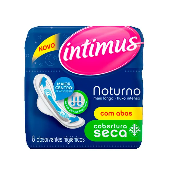 Absorvente Intimus Gel Noturno Com Abas Seca 8 Unidades