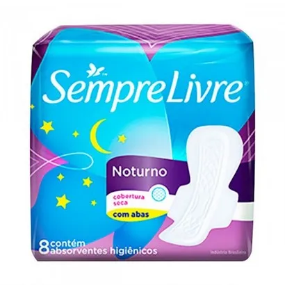 Absorvente Sempre Livre Noturno Seco Com Abas 8 Unidades