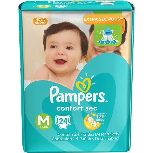 Fralda Descartável Pampers C Sec Pacotão 24 Unidades M