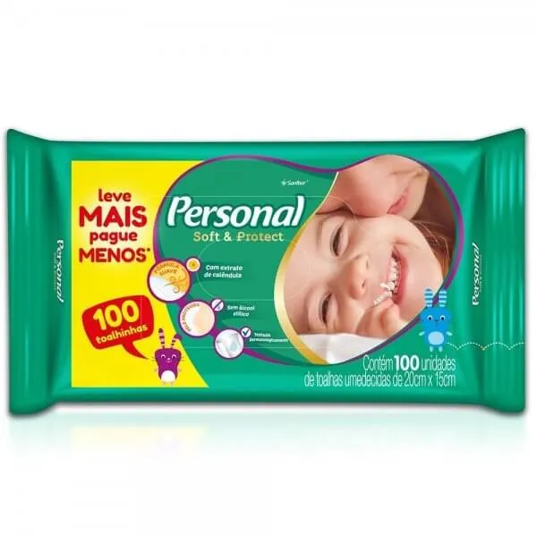 Toalha Umedecida Personal 100 Unidades