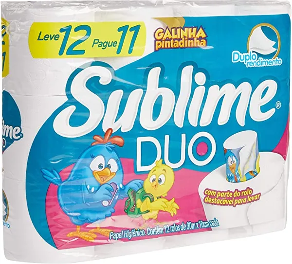 Papel Higiênico Sublime Galinha Pintadinha Folha Dupla 30Metros Leve12 Pague11