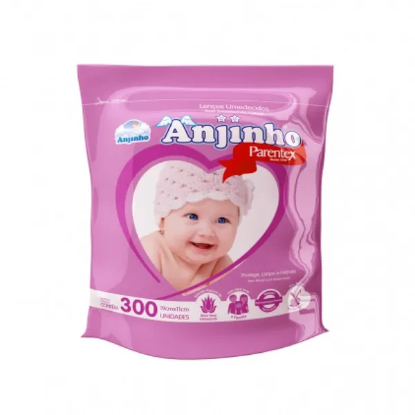 Lenço Umedecido Anjinho Rosa Refil 300 Unidades